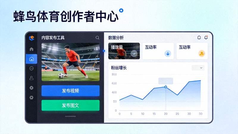 蜂鸟体育创作者中心截图，展示内容发布与数据分析工具